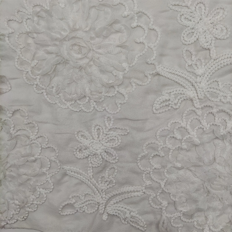 3D White Peony Embroider Fabric for Garment