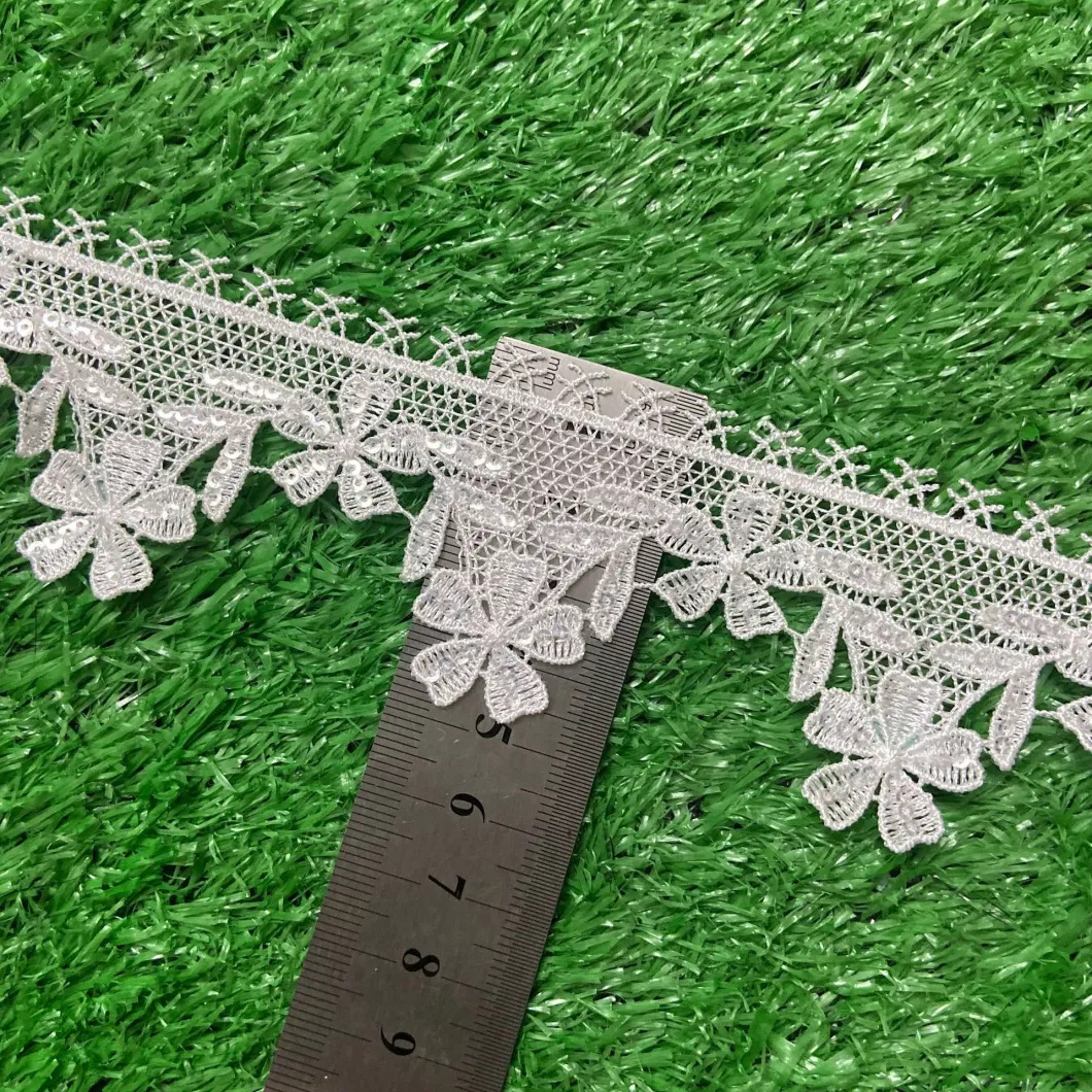 Picot Edge Guioure Embroidery Lace Trim Factory Wholesale Polyester Embroidery Fabric White Embroidered