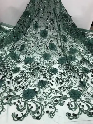 웨딩 드레스를 위한 꽃 나이지리아 끈 3D 자수 신부 얇은 명주 그물 끈 직물